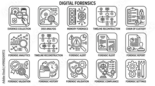 Digital Forensics Icons and Symbols.