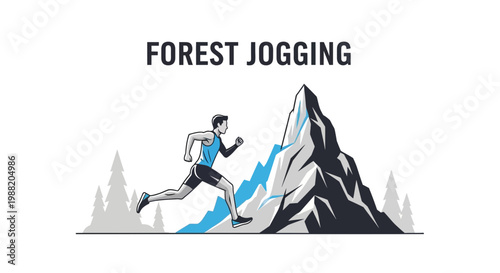 Energetic Runner Ascends Mountain: Forest Jogging Concept, A Modern Vector Illustration
