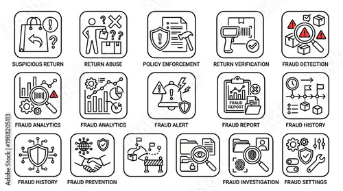 Fraud Detection and Prevention Icons Set Business Security.