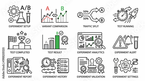 Experiment icons for science and research.