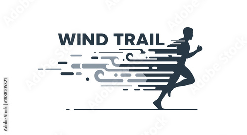 Dynamic Wind Trail Illustration Showcasing Silhouette of a Runner in Expressive Movement