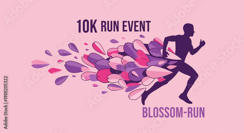 Elegant Vector Illustration of a 10K Blossom Run Event with a Pink Background Design