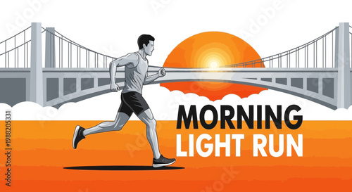 Energetic Runner Completing A Marathon Over The Bridge At Sunrise