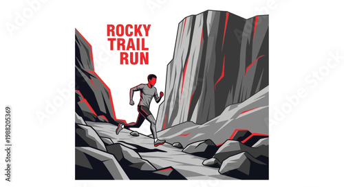 Energetic Runner Conquering Rocky Terrain with Fiery Determination During Trail Race