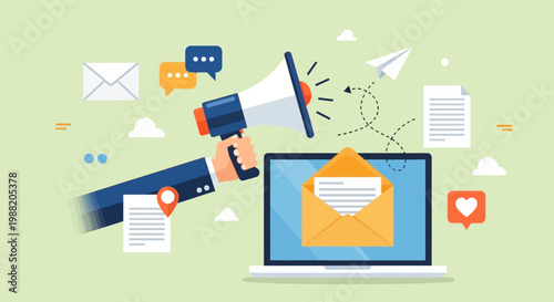Emailing Campaign Promotion Concept Depicting Digital Marketing Strategies and Announcements