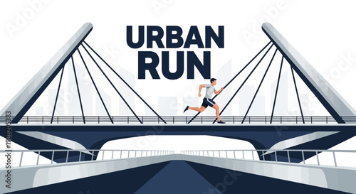 Energetic Runner Crossing Modern Bridge Depicting Urban Run and City Lifestyle