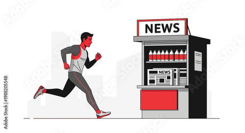 Energetic Athlete Races Towards The Newsstand Symbolizing Breaking Headlines Swiftly