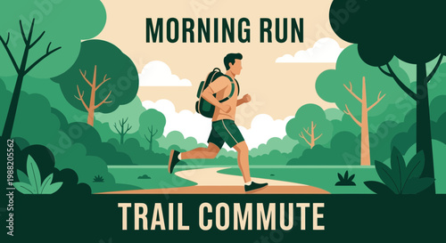 Energetic Runner Embarking On Adventure Trail Commute Embracing Scenic Forest Landscape