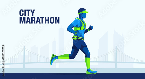 Energetic Runner Embodies Endurance and Perseverance During a City Marathon Event