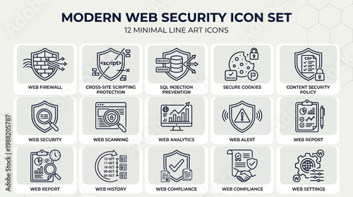 Modern Web Security Icon Set Minimal Line Art Collection.