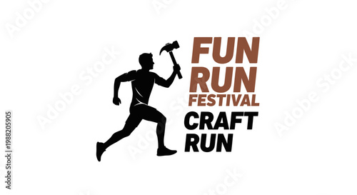 Energetic Fun Run Festival Logo Depicting Athlete With Hammer Silhouette Design