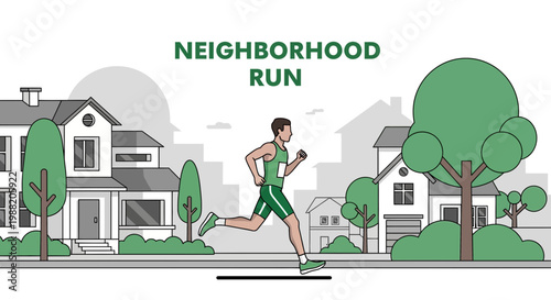 Energetic Athlete Running Through Suburban Streets Representing Fitness and Health