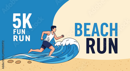 Energetic Runner Engaged In A Beach Fun Run 5K Event Under A Glorious Sun