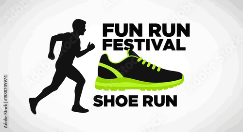 Energetic Fun Run Festival Logo Depicting Athlete Silhouette, Bright Shoe Design and Text