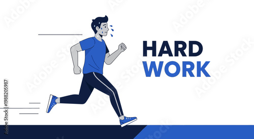 Energetic Athlete Running With The Words Hard Work To Showcase Dedication and Efforts