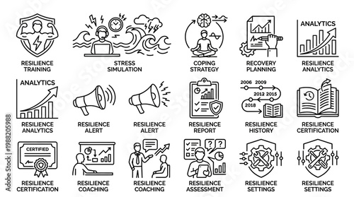 Resilience Business Strategy and Analytics Icons Set.