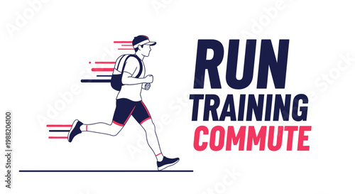 Energetic Athlete Running, Training, and Commuting in Modern, Dynamic Graphic Illustration