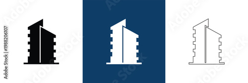 Property Management Icon Solid and Outline Styles. Comprehensive property management icon collection in blue flat style, covering real estate services, contracts, payments, maintenance, and smart prop