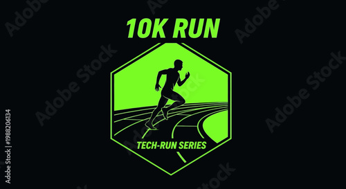 Energetic Runner Silhouetted on Race Track with Bold Green Accents and Modern Tech Series Design