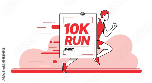 Energetic Athlete Showcasing Promotion for a 10K Run Event in Vibrant Red for Sports