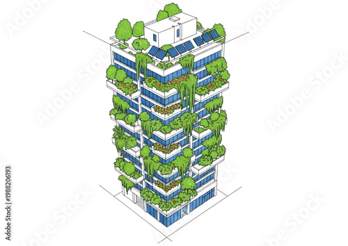 Modern Eco-Friendly Skyscraper With Green Spaces and Solar Panels