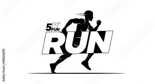 Energetic Athlete Silhouetted Running For 5k Fun Race Competition Illustration