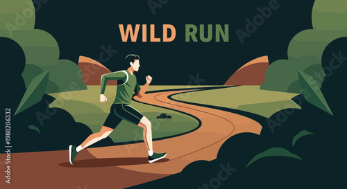 Energetic Athlete Sprinting Across Wilderness Path Depicting Nature and the Outdoors