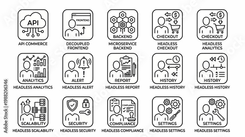 Collection of Headless Technology Icons for Digital Solutions.