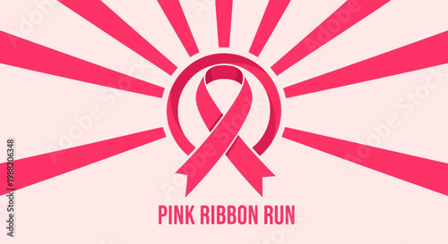 Empowering Pink Ribbon Run Symbolizing Support and Awareness With Radiating Design