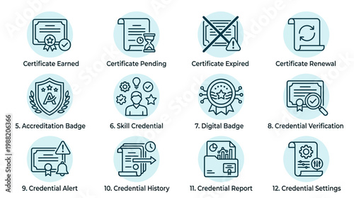 Collection of Icons Representing Certificates and Credentials.