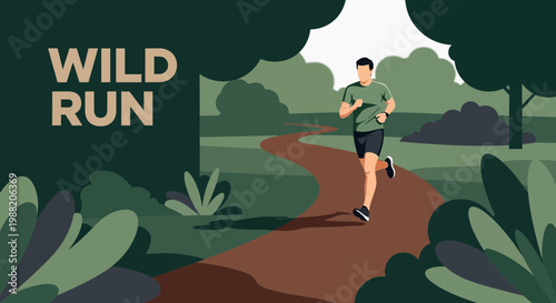 Energetic Athlete Sprinting Along Winding Trail, Healthy Lifestyle Concept, Fresh Air Expedition