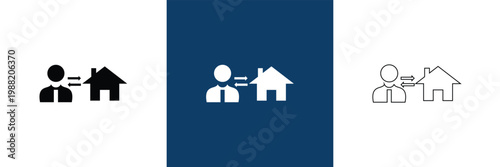 Property Management Icon Solid and Outline Styles. Comprehensive property management icon collection in blue flat style, covering real estate services, contracts, payments, maintenance, and smart prop