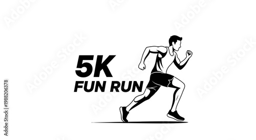 Energetic Athlete Sprinting in a 5K Fun Run Illustrative Monochrome Design