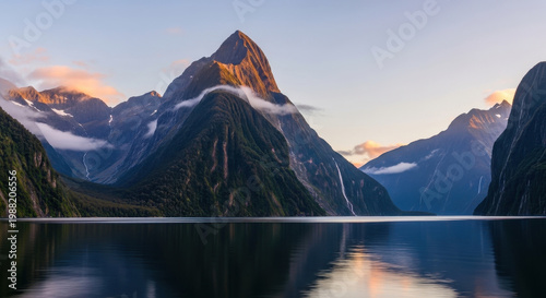 Dramatic Mountain Landscape at Sunset Over a Calm Lake