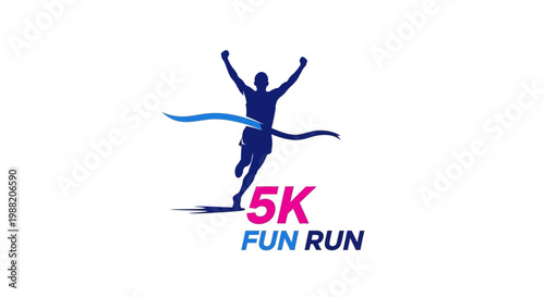 Energetic Illustration Depicting 5K Fun Run Concept with Silhouette Runner Finishing