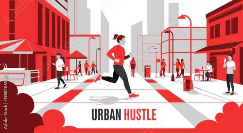 Energetic Runner Sprinting Through Modern Cityscape Depicting Active Lifestyle and Urban Vibe