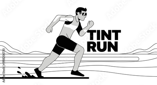 Energetic Runner In Action With Tint Run Logo Representing Movement and Fitness