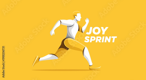 Energetic Runner Sprinting With Bold Colors and Geometric Shapes on a Yellow Backdrop