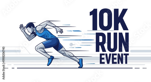 Energetic Illustration Depicting a Runner at a 10K Run Event Competition Display