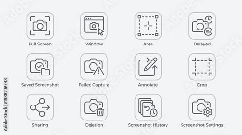 Collection of Screen Capture and Editing Tool Icons.