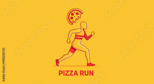 Energetic Illustration Depicting a Runner Chasing After a Delicious Slice of Pizza