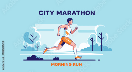 Energetic Athlete Sprinting Through City, Depicting the Spirit of a Morning Marathon Run