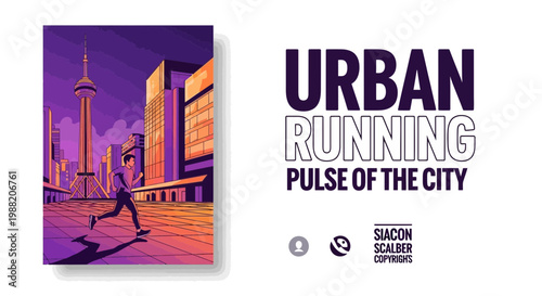 Energetic Urban Runner in a Metropolis, Silhouetted Against the Scenic Skyline