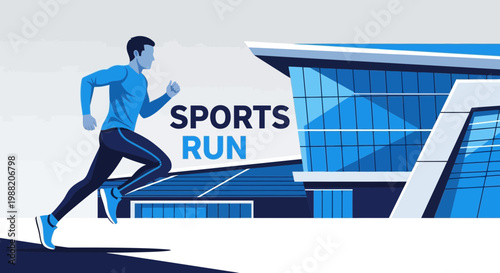 Energetic Runner In Front Of Sports Arena Achieving Fast Paced Running Performance