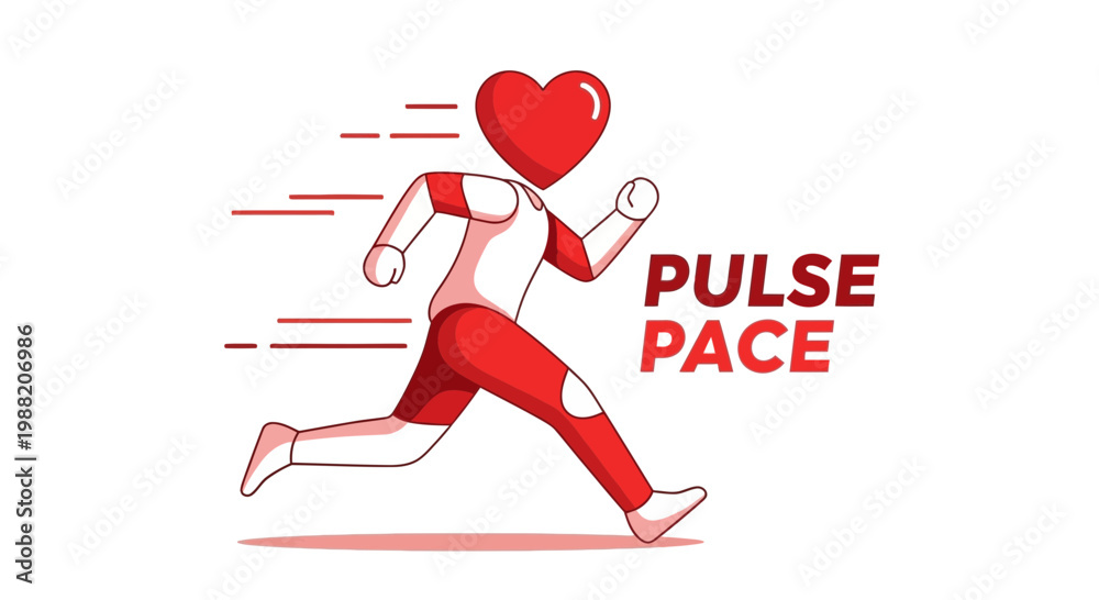 Obraz premium Energetic Runner With Heart Head, Pulse and Pace, Speed and Movement Illustration