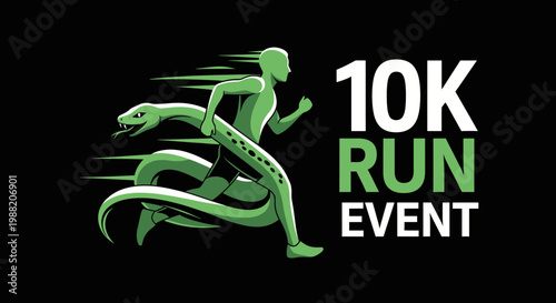 Energetic Illustration for a 10K Run Event Featuring a Running Figure and a Snake