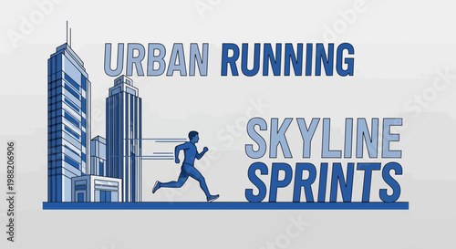 Energetic Urban Runner Sprinting Through Modern Cityscape and Reaching the Finish Line