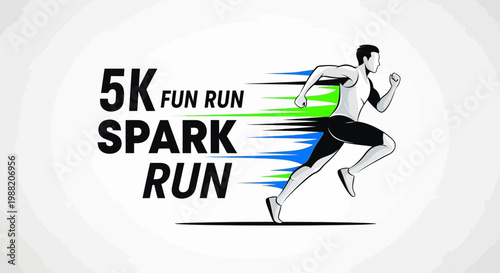 Energetic Illustration of a 5K Fun Run with Athlete Sparking Dynamism Motion