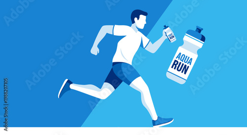 Energetic Athlete Sprinting With Hydration Bottle Depicting Aqua Run Concept