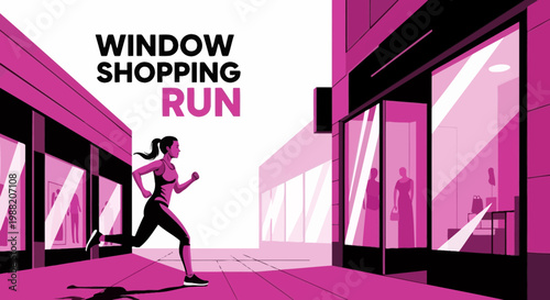 Energetic Woman Sprinting Past Shopping Windows, Illustrating Window Shopping Excitement